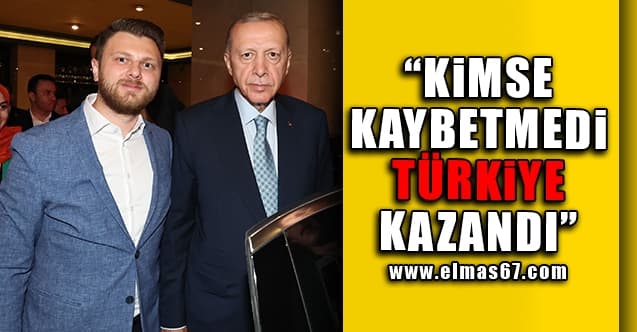 Ömer Yazıcıoğlu beside President Recep Tayyip Erdoğan, next to a news card headlined “Nobody lost, Türkiye won”