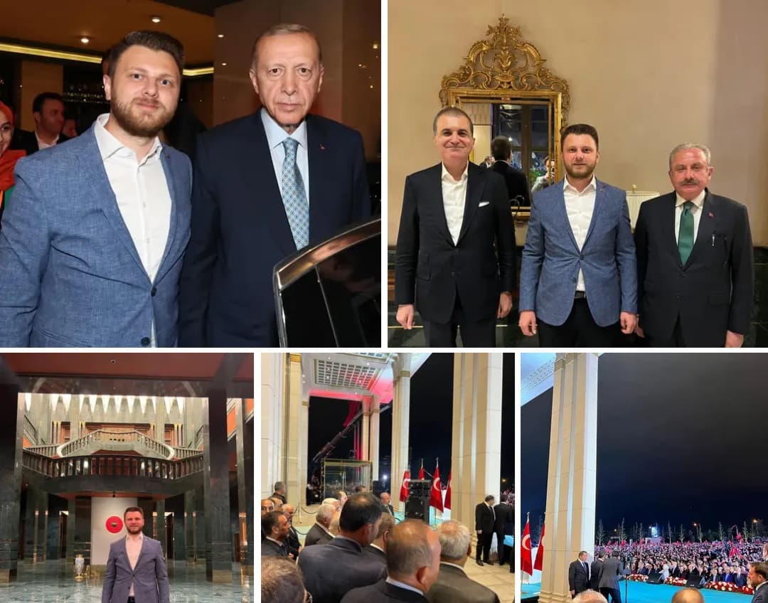A collage of frames from various meetings and events attended by Ömer Yazıcıoğlu